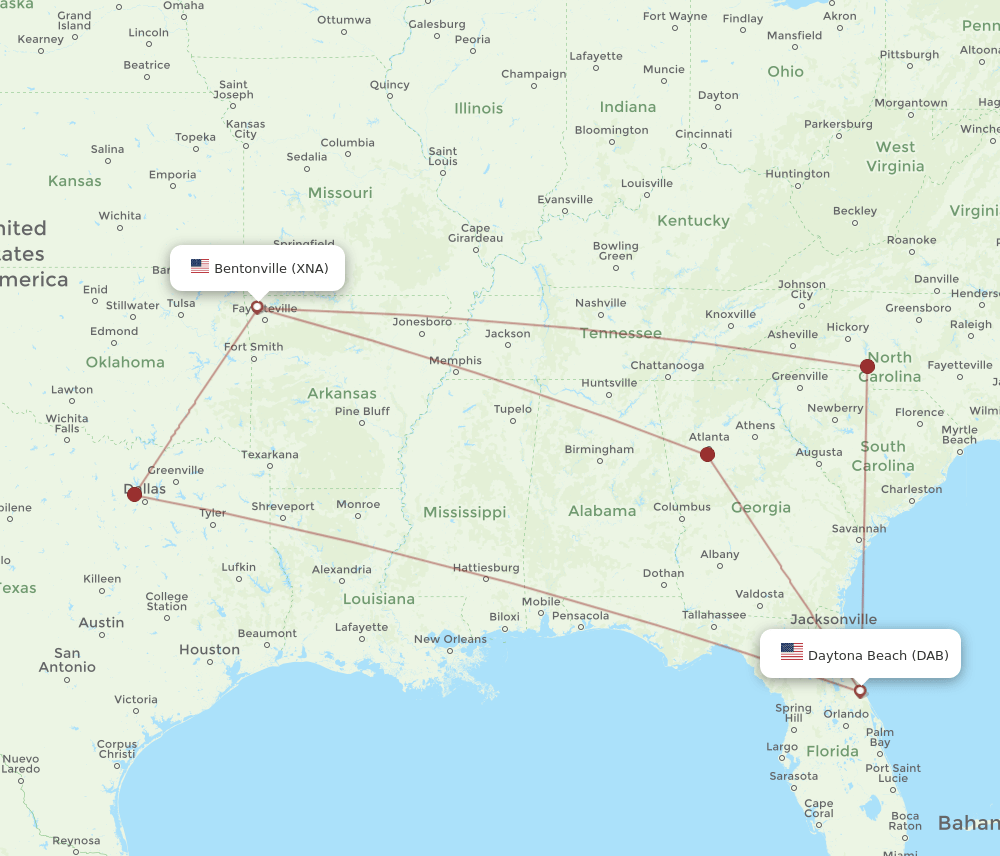 XNA-DAB flight routes