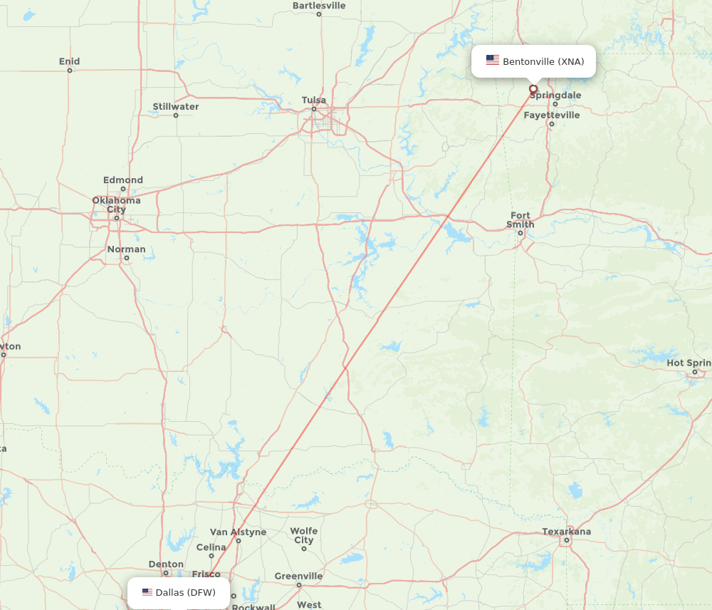 XNA to DFW flights and routes map
