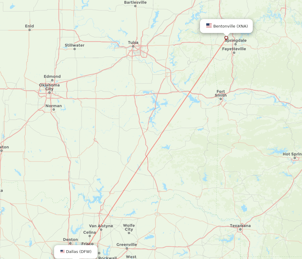 Bentonville - Dallas route map and flight paths
