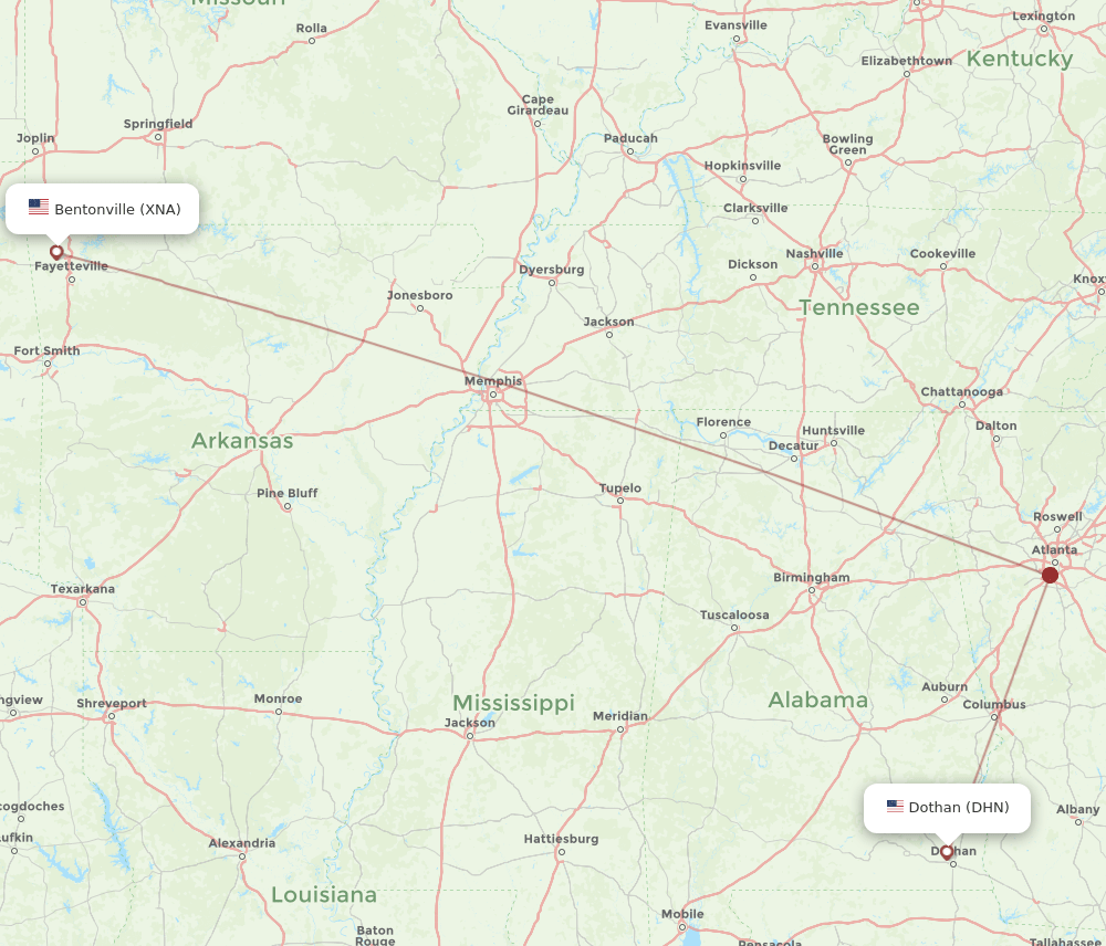 XNA-DHN flight routes
