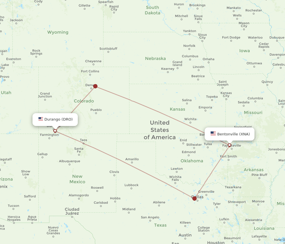 XNA-DRO flight routes