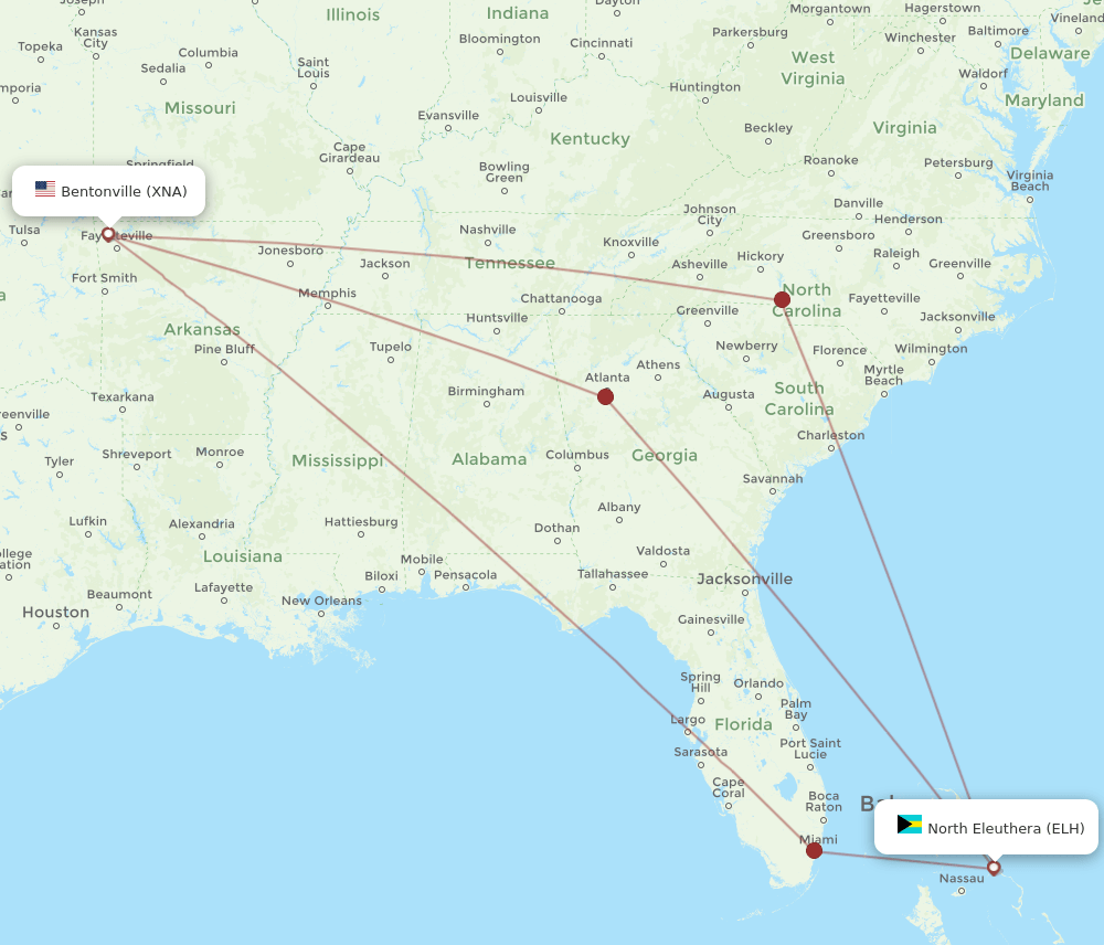 XNA to ELH flights and routes map