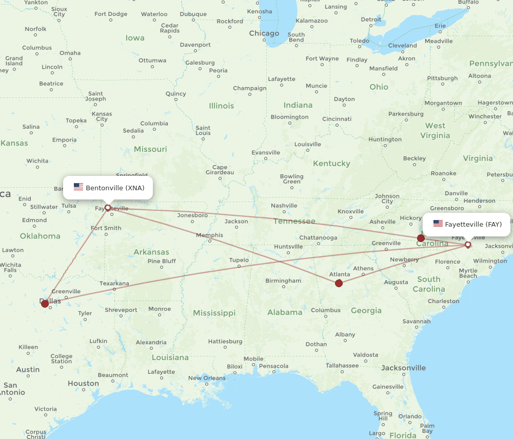 XNA to FAY flights and routes map