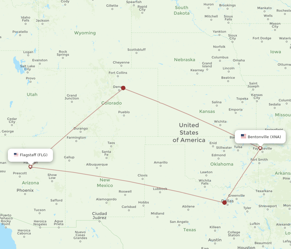 XNA to FLG flights and routes map
