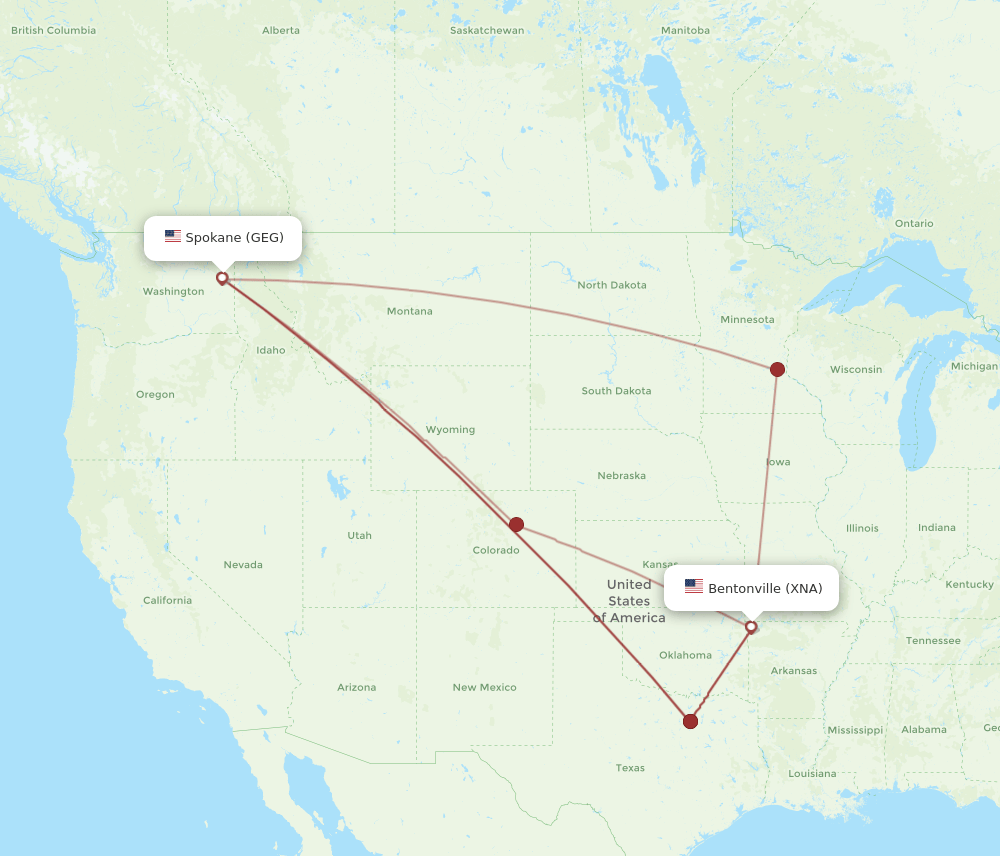 XNA to GEG flights and routes map