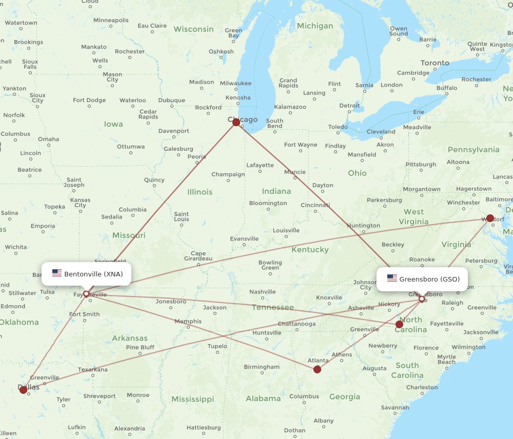 XNA-GSO flight routes
