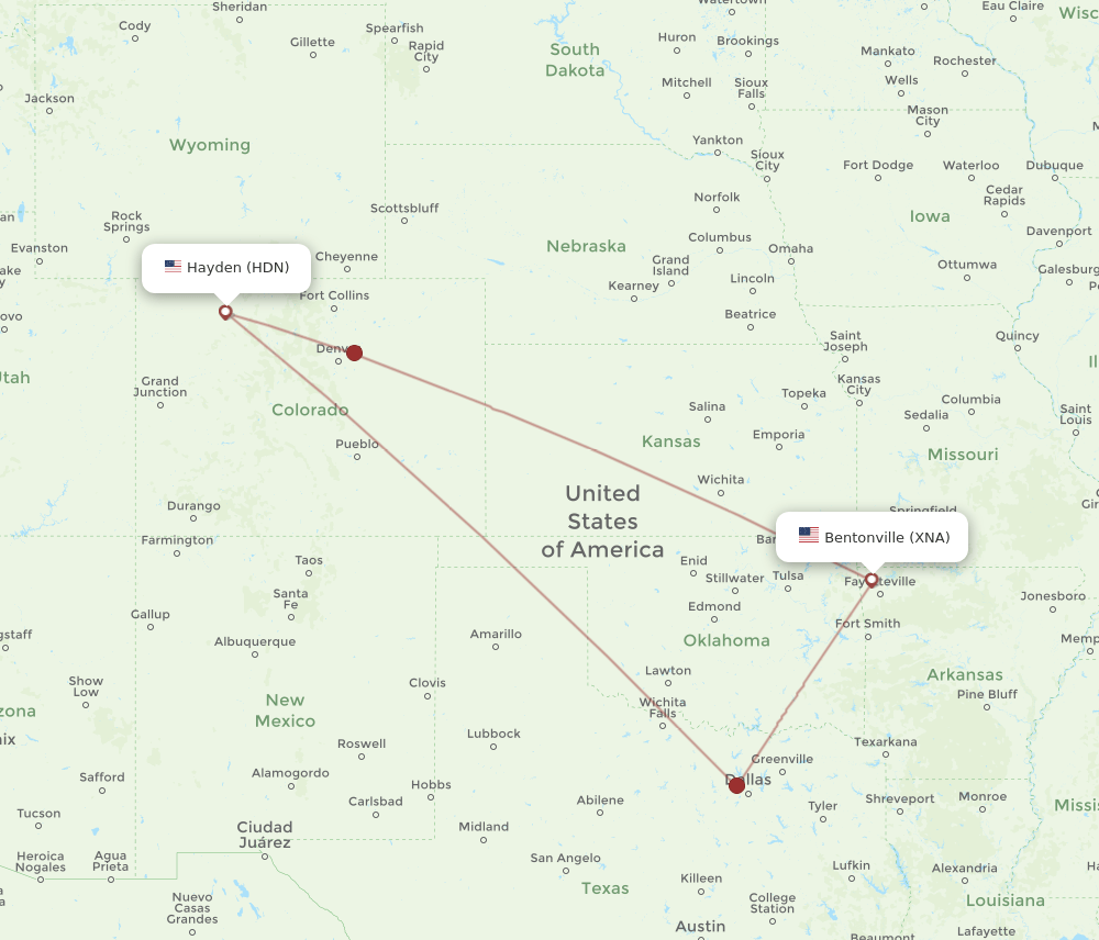 XNA to HDN flights and routes map