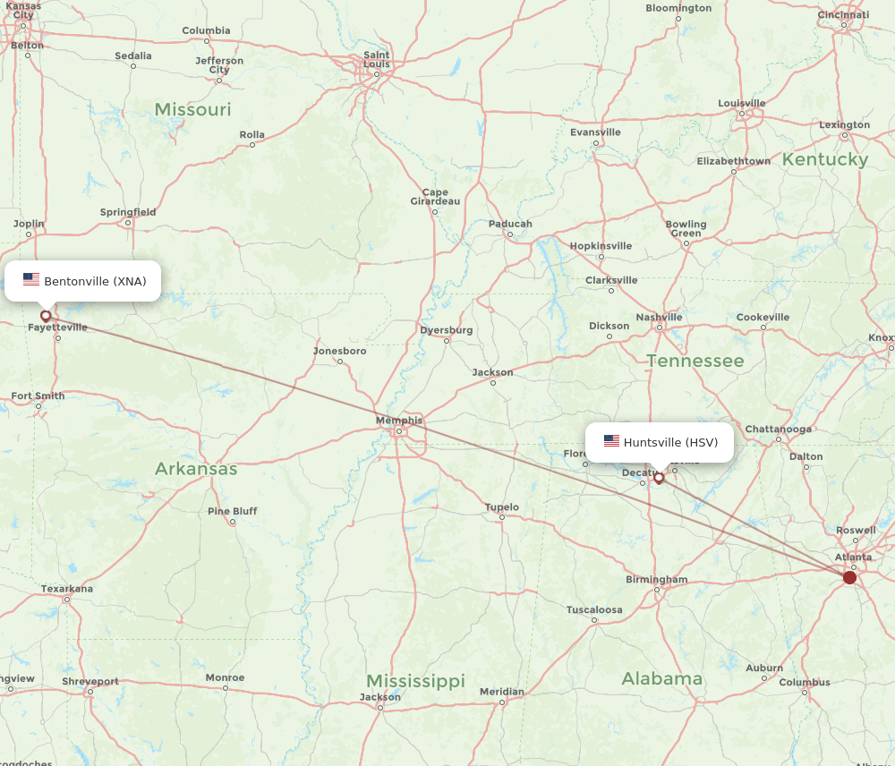 XNA-HSV flight routes
