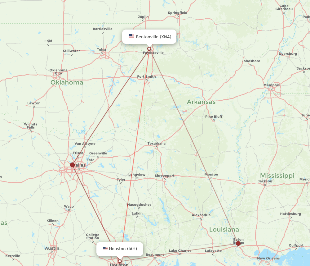 XNA to IAH flights and routes map