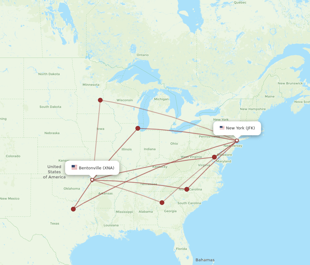XNA-JFK flight routes