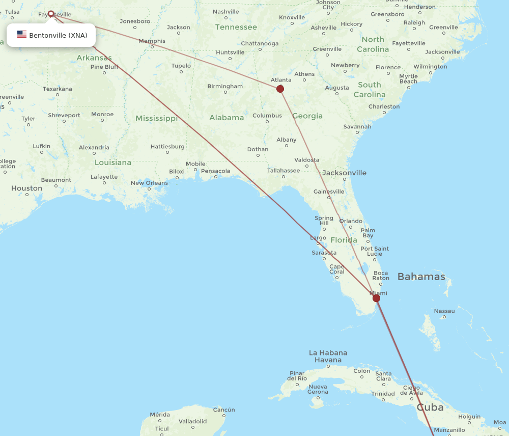 XNA to KIN flights and routes map