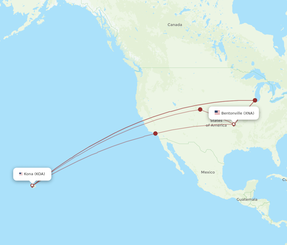XNA to KOA flights and routes map
