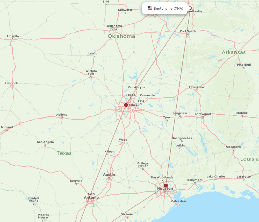 XNA to LRD flights and routes map