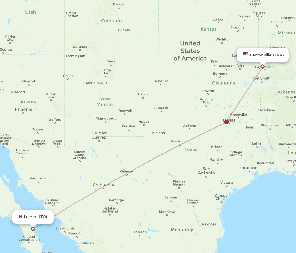 XNA to LTO flights and routes map