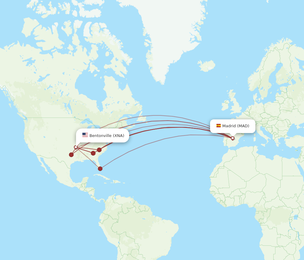 XNA to MAD flights and routes map