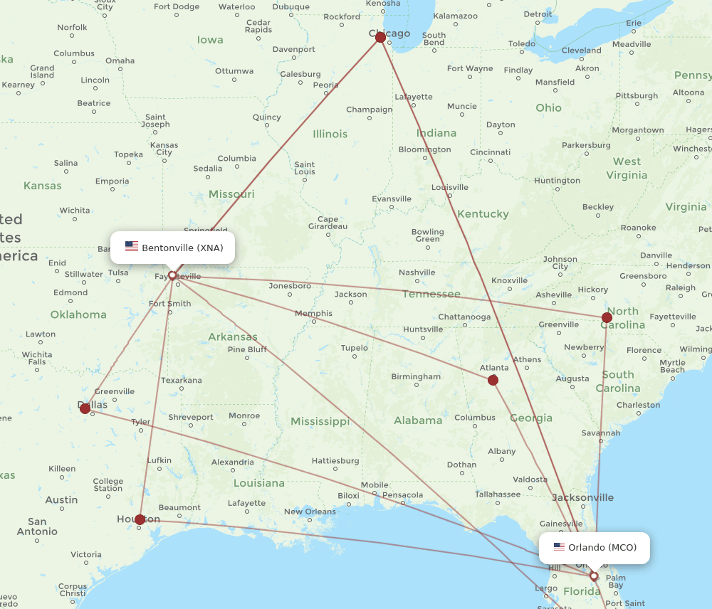 XNA-MCO flight routes