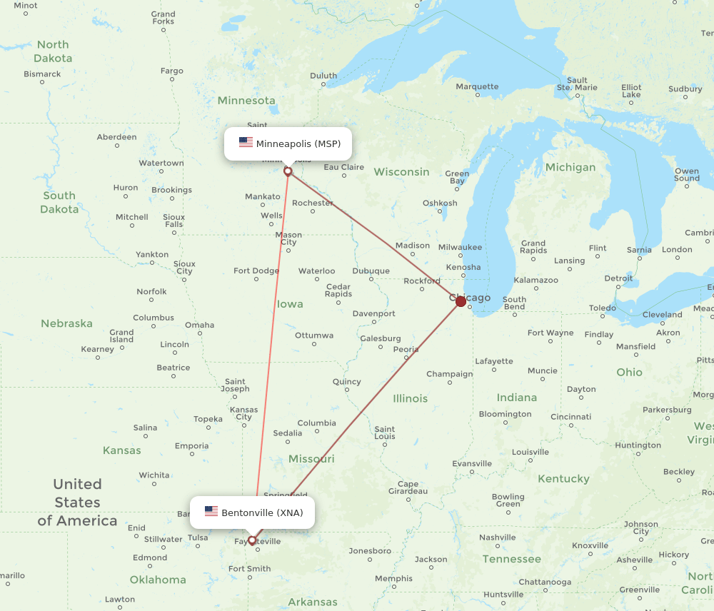 XNA-MSP flight routes
