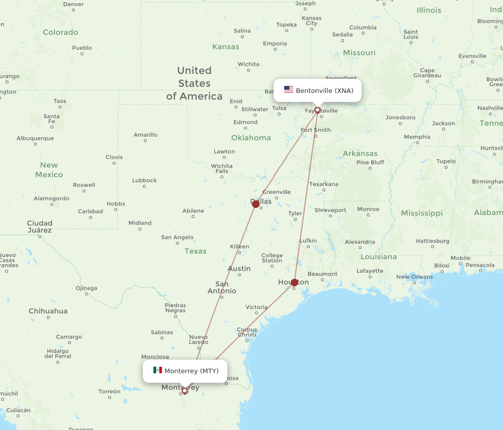 XNA-MTY flight routes