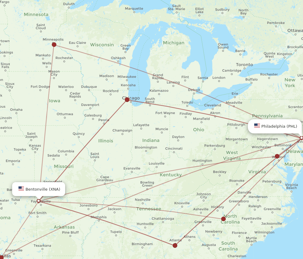 XNA-PHL flight routes