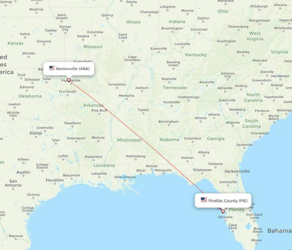 Bentonville - Saint Petersburg route map and flight paths