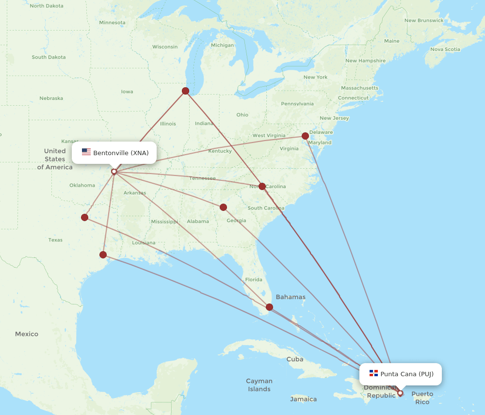 XNA-PUJ flight routes