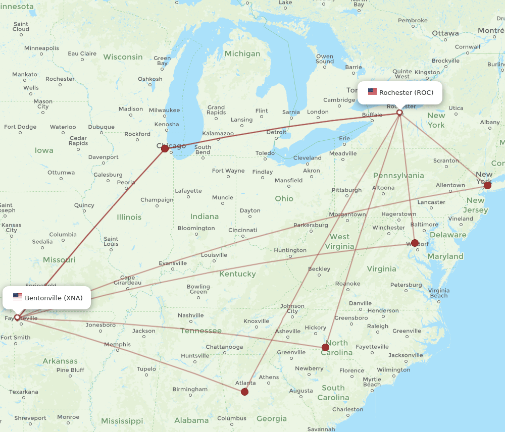 XNA-ROC flight routes