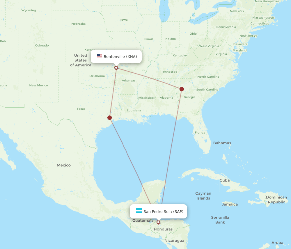 XNA to SAP flights and routes map