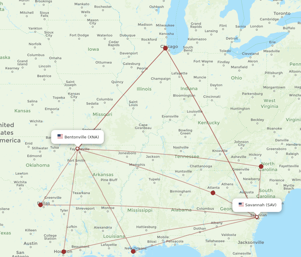 XNA-SAV flight routes