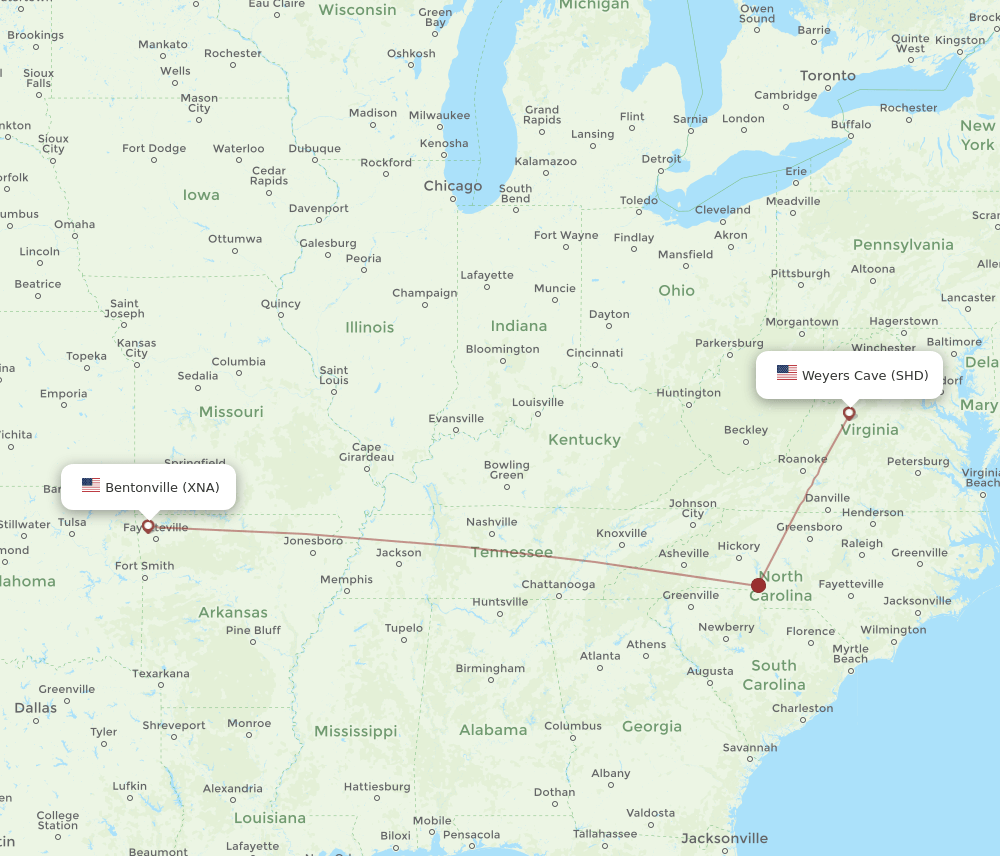XNA-SHD flight routes