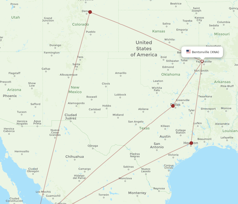 XNA to SJD flights and routes map