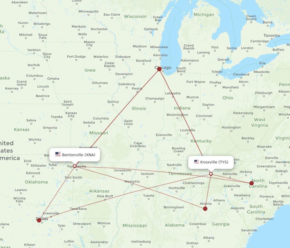 XNA-TYS flight routes