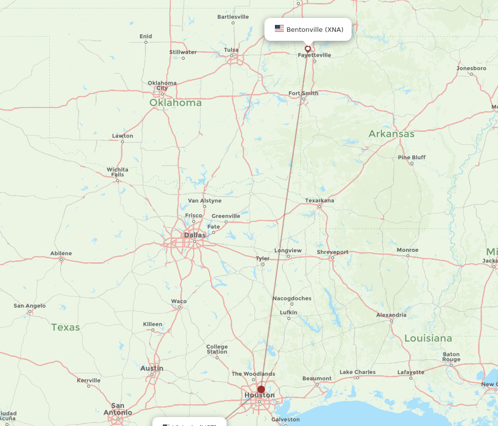 XNA to VCT flights and routes map