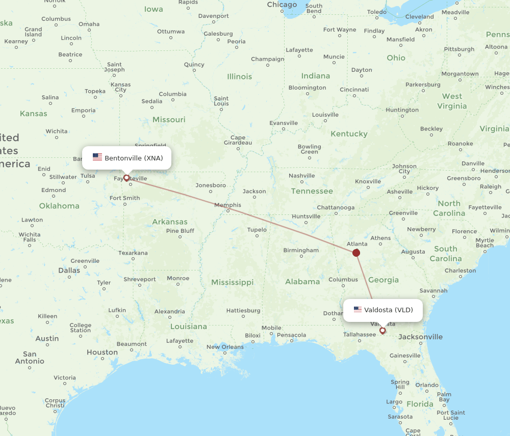 XNA to VLD flights and routes map