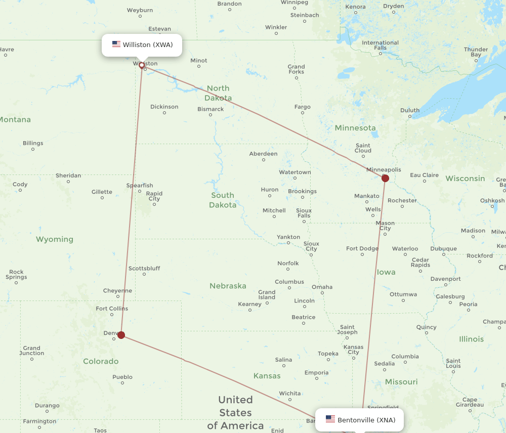 XNA-XWA flight routes