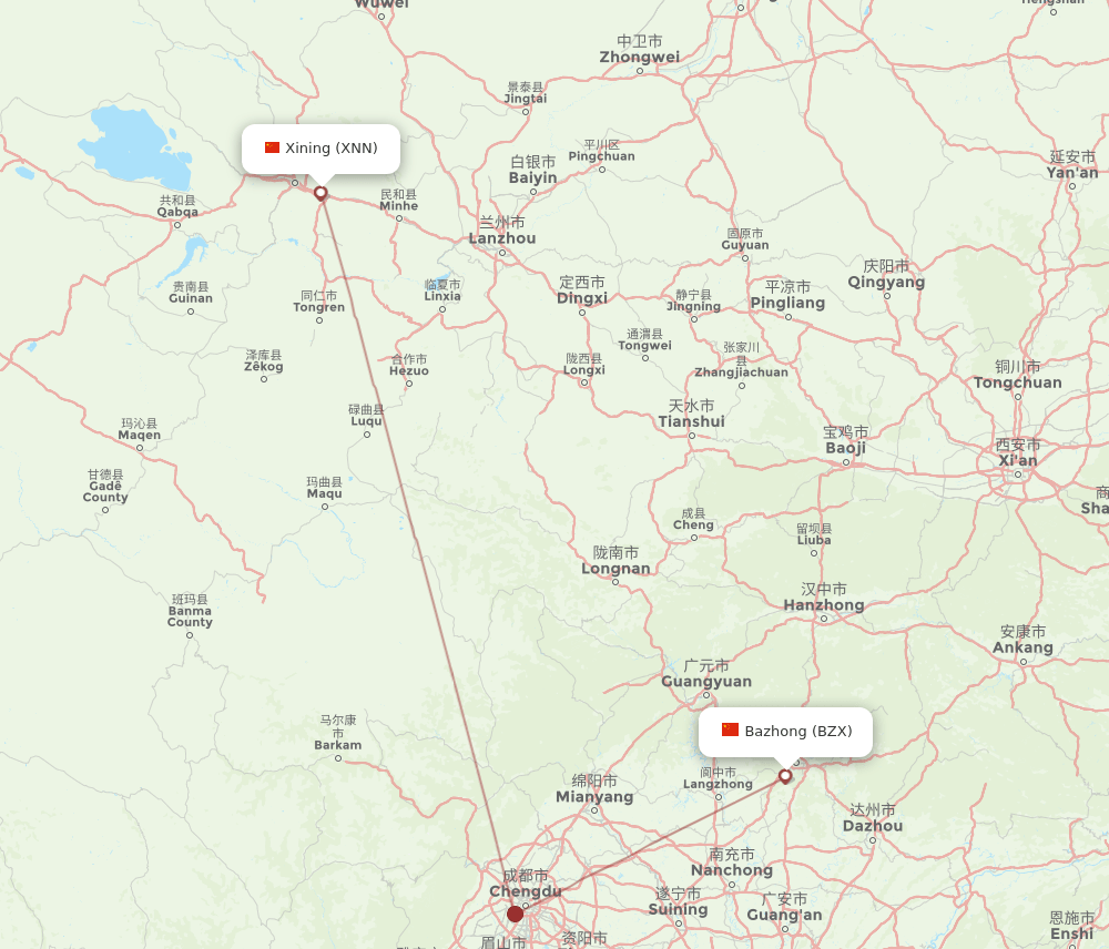 BZX to XNN flights and routes map