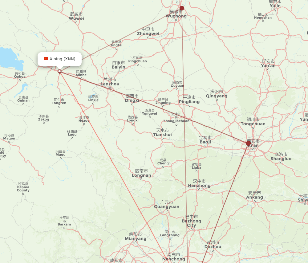 XNN to CKG flights and routes map
