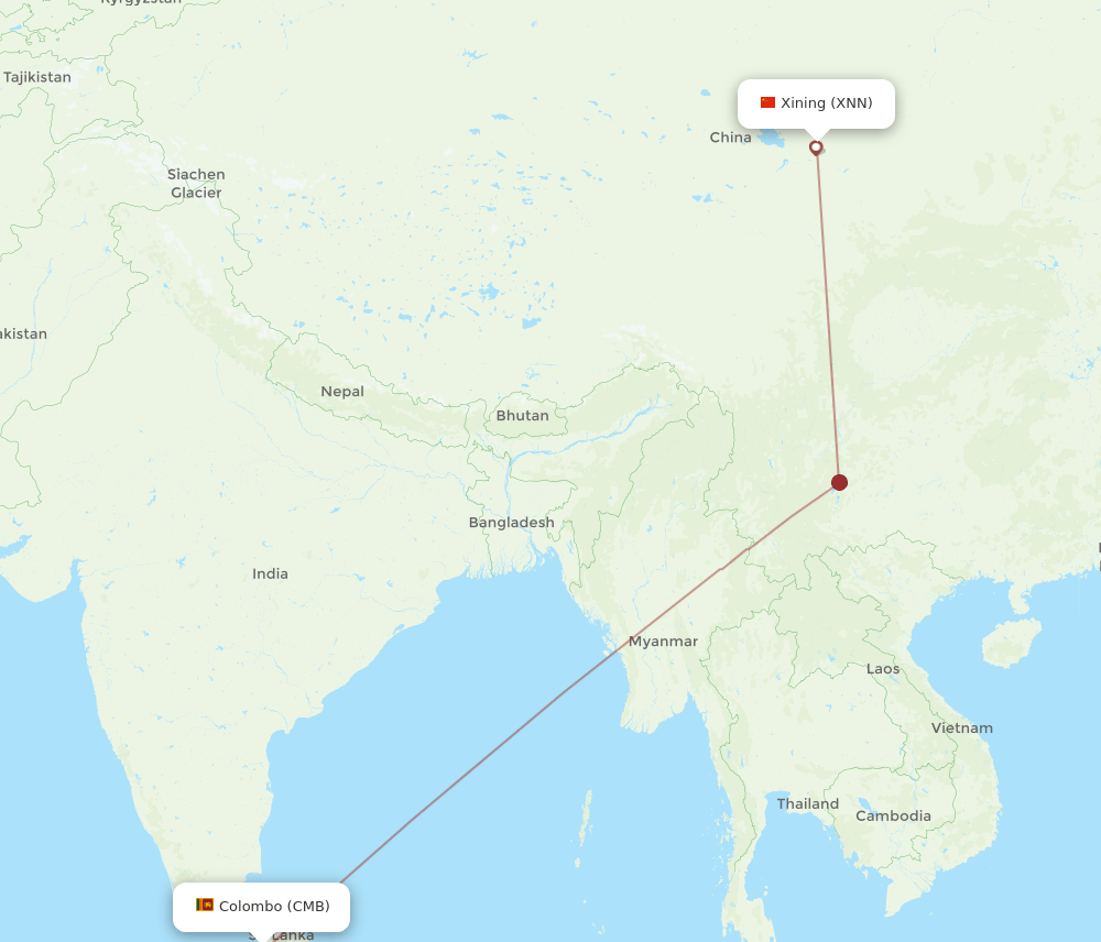 Flights from Xining to Colombo, XNN to CMB - Flight Routes