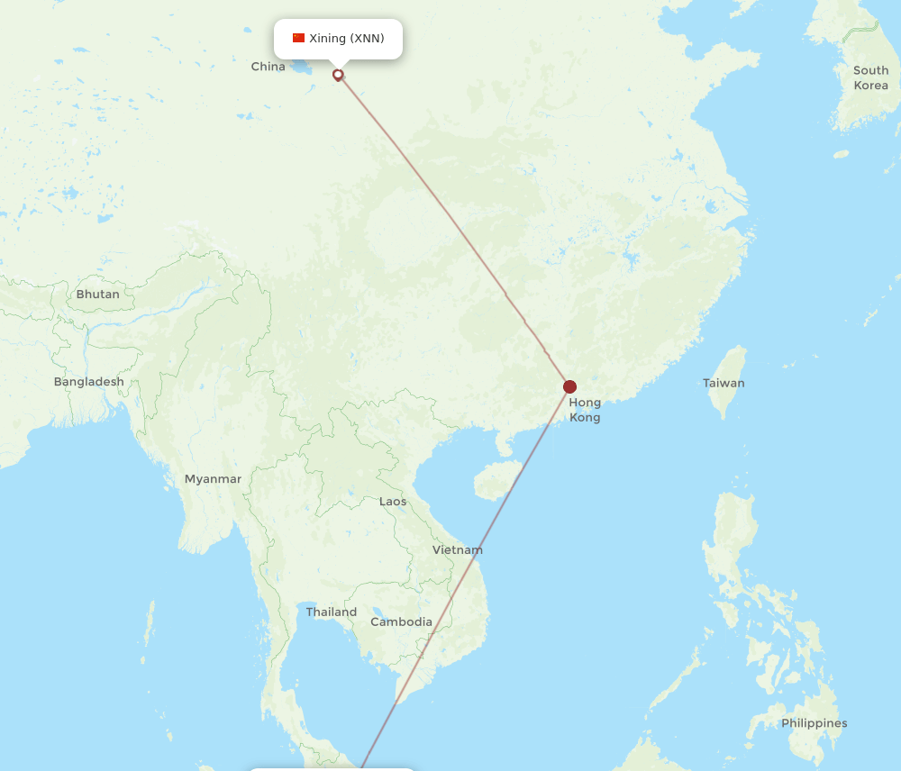 Kuala Lumpur - Xining route map and flight paths