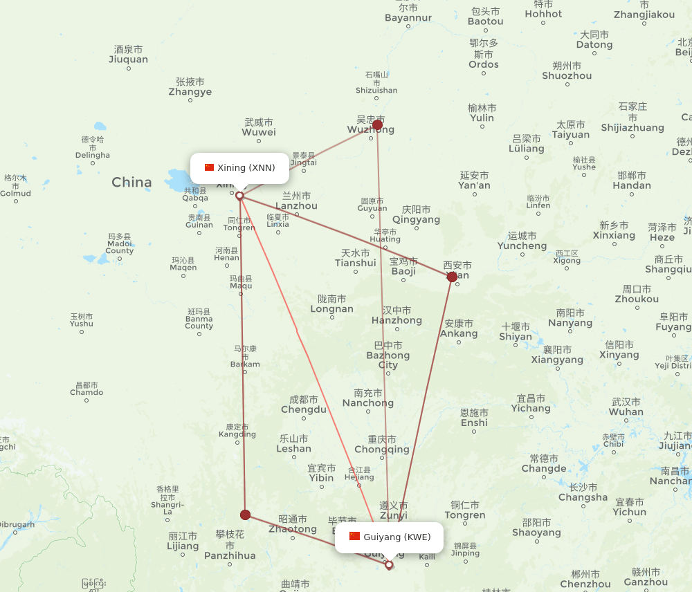 XNN-KWE flight routes
