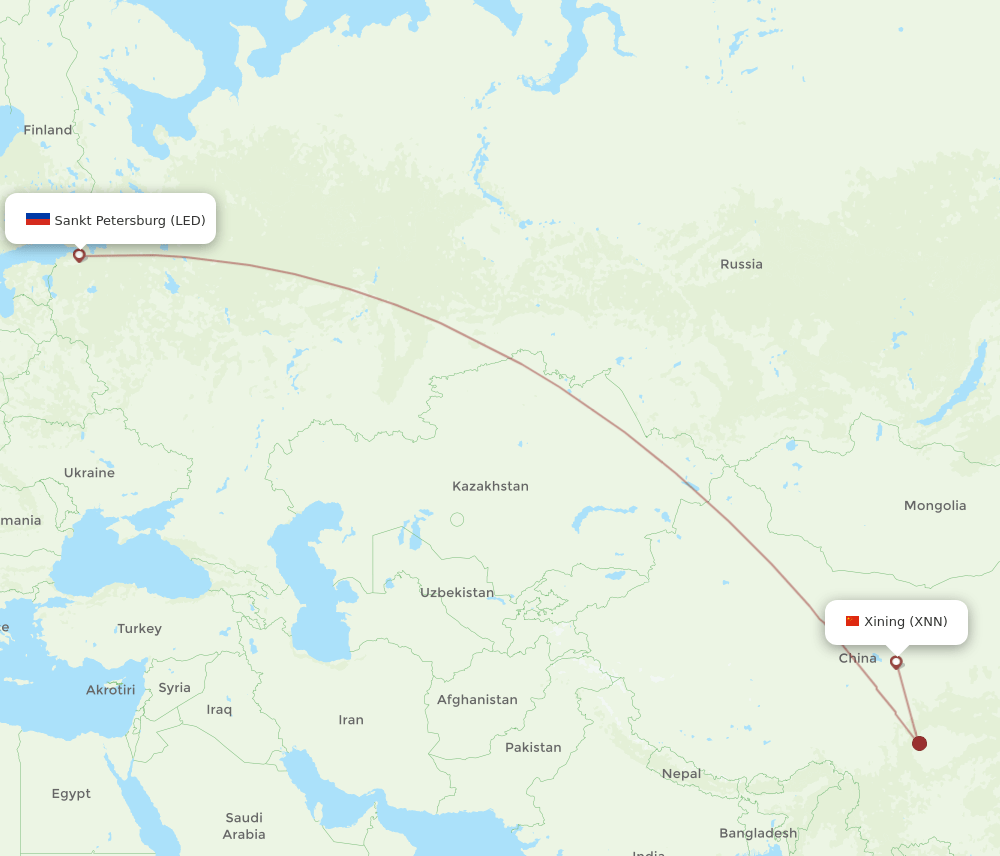 XNN to LED flights and routes map