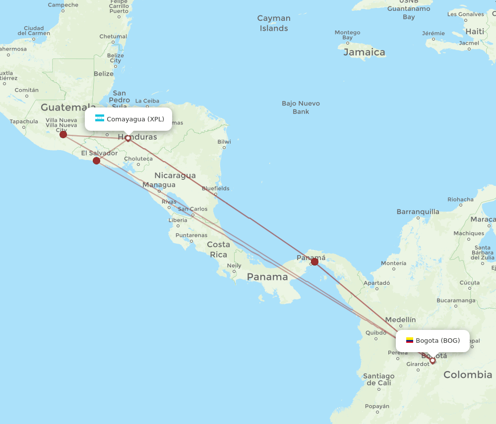 XPL-BOG flight routes