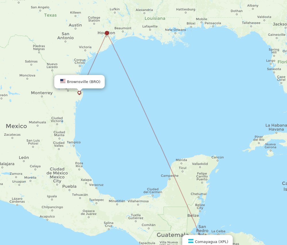 XPL to BRO flights and routes map