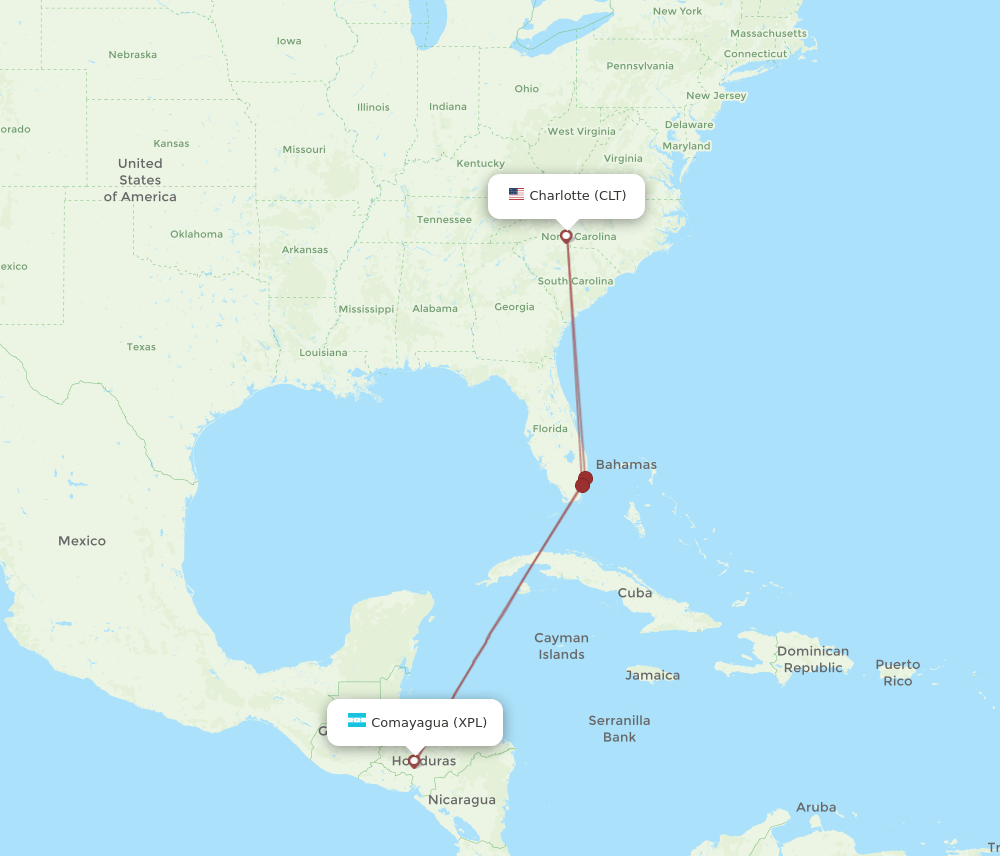 XPL-CLT flight routes