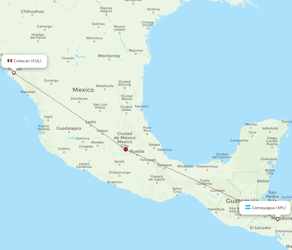 Comayagua - Culiacan route map and flight paths