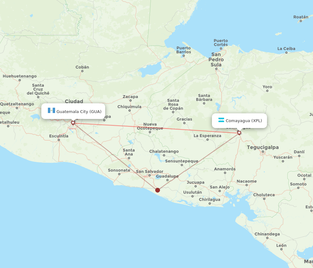 XPL to GUA flights and routes map