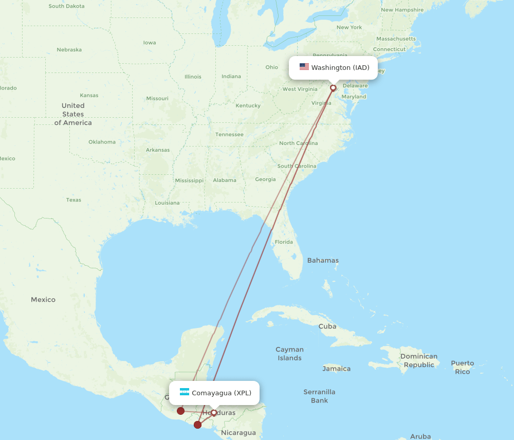XPL-IAD flight routes