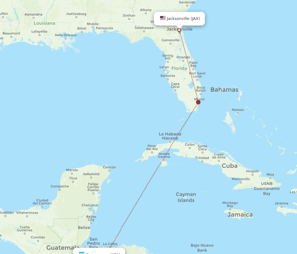 XPL-JAX flight routes