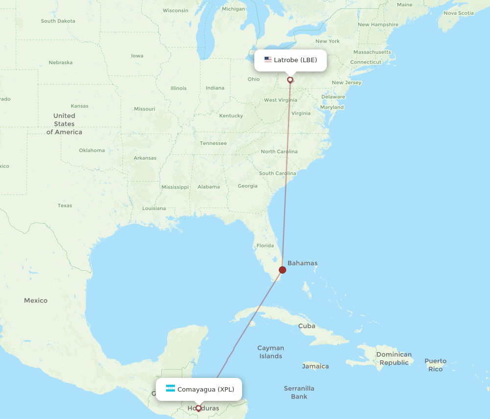 Latrobe - Comayagua route map and flight paths