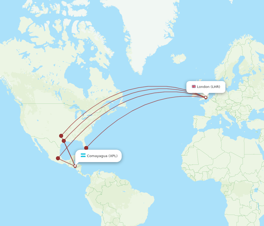 XPL-LHR flight routes