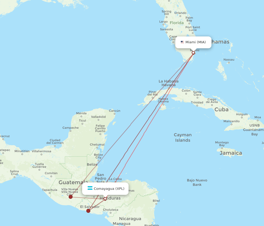 XPL-MIA flight routes